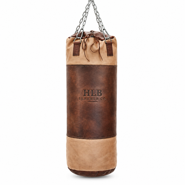 Vintage Cream & Brown Leather Heavy Punching Bag