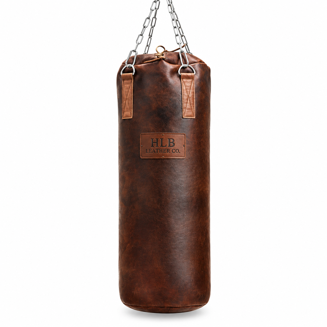 Heritage Brown Leather Heavy Punching Bag — Tan Trim