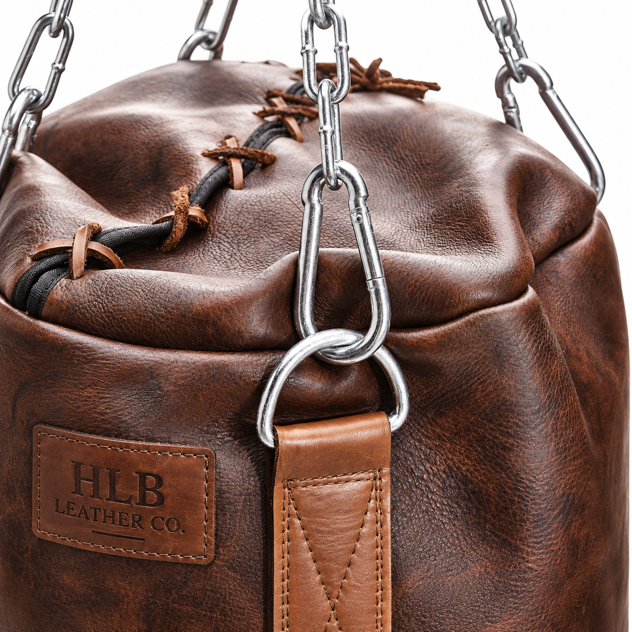 Heritage Brown Leather Heavy Punching Bag — Tan Trim