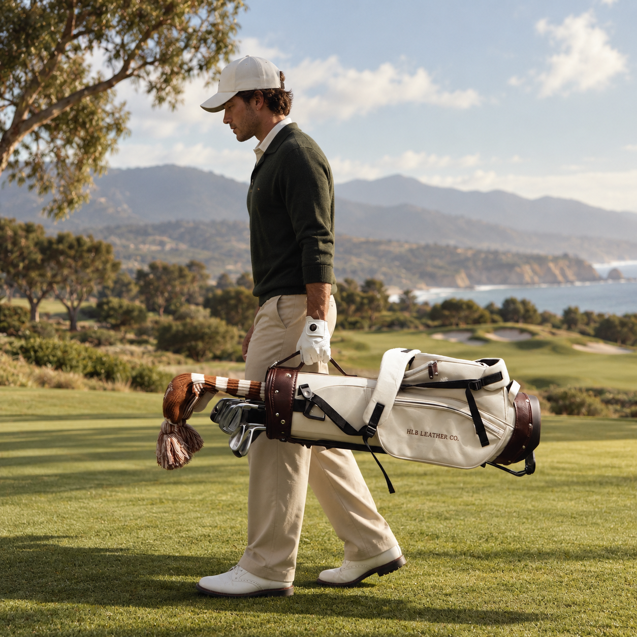 Cream Canvas & Leather Golf Stand Bag