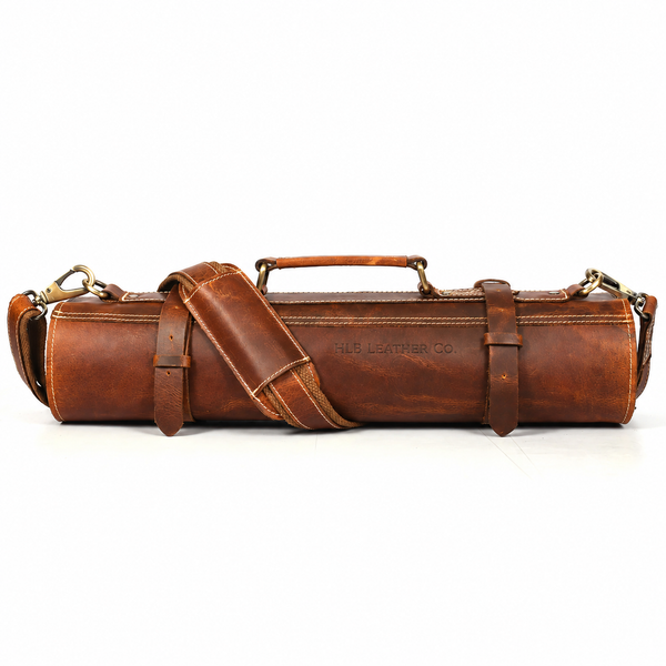 Torino Ranch Leather Chef Knife Roll Stress Brown 10 Slot
