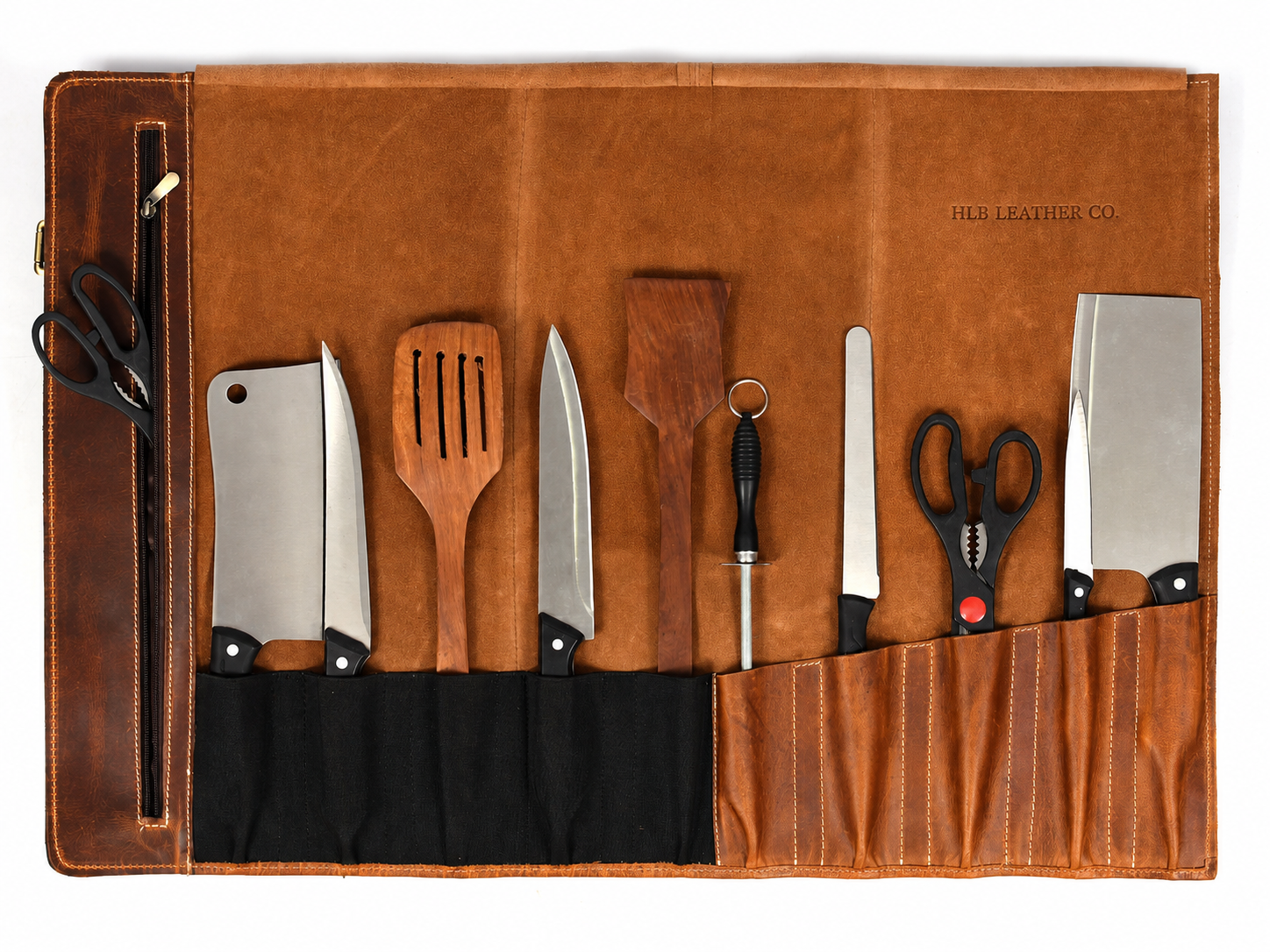 Torino Ranch Leather Chef Knife Roll Stress Brown 10 Slot