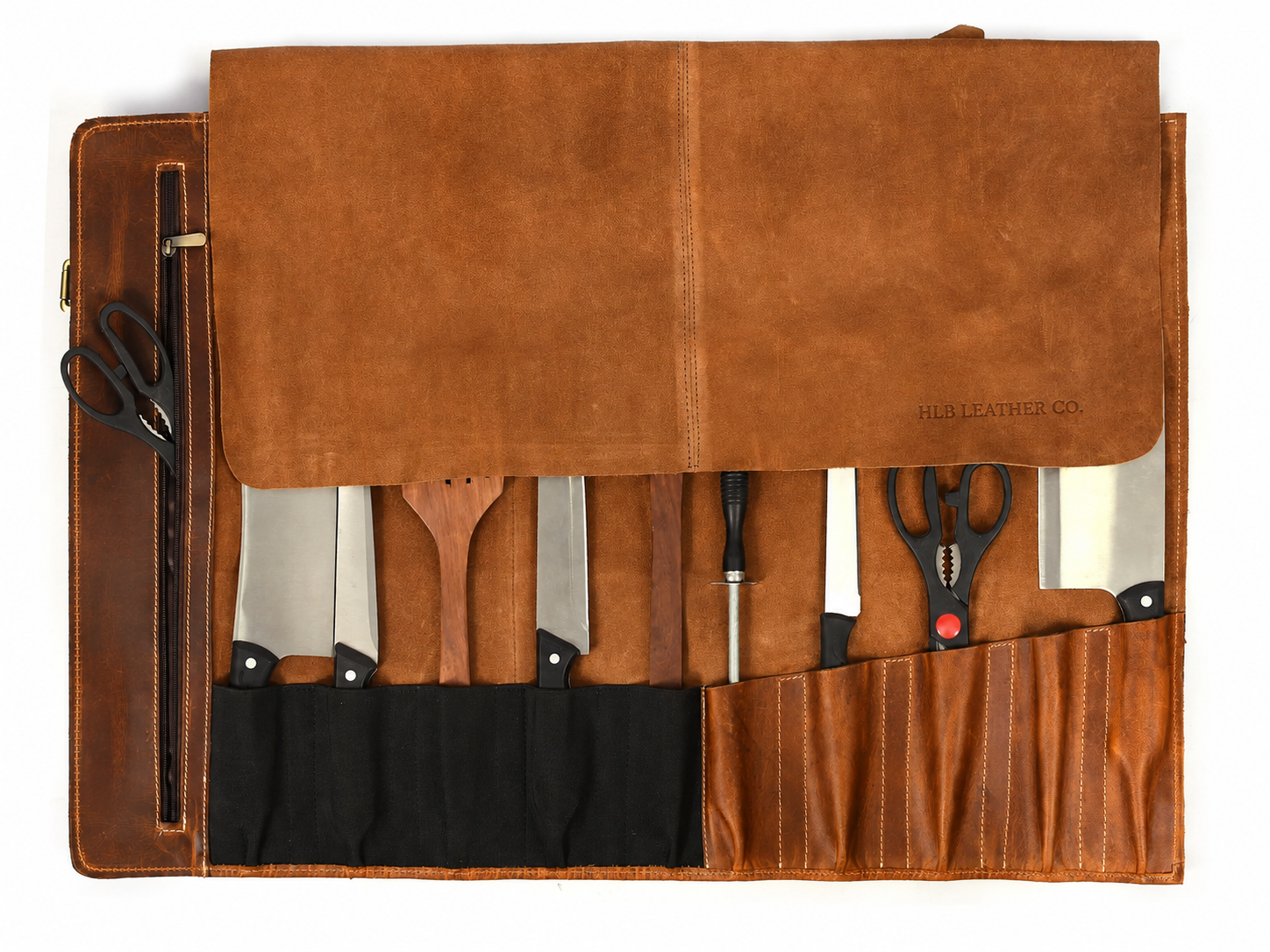 Torino Ranch Leather Chef Knife Roll Stress Brown 10 Slot