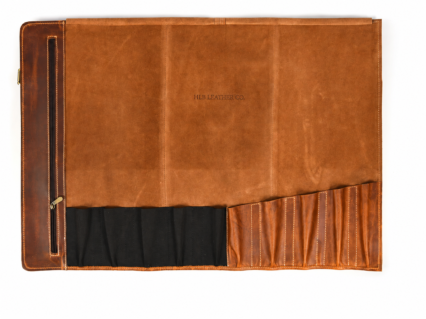 Torino Ranch Leather Chef Knife Roll Stress Brown 10 Slot