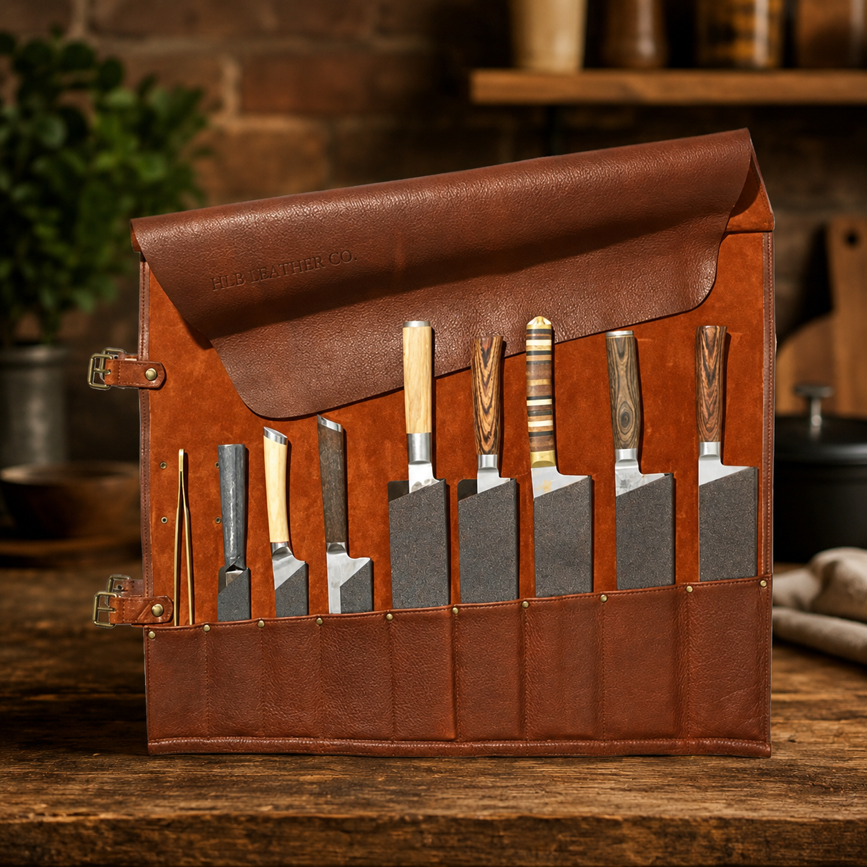 Witloft Handcrafted Leather Knife Roll — 9 Compartments