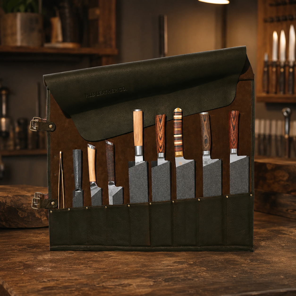 Witloft Handcrafted Leather Knife Roll — 9 Compartments
