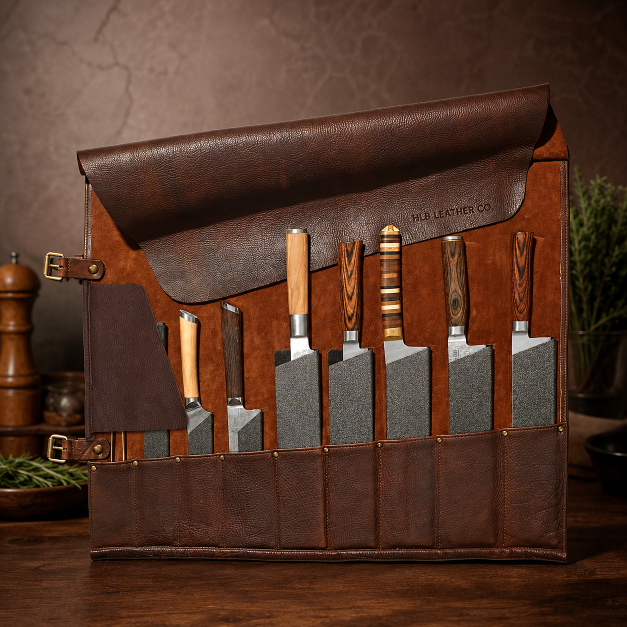 Witloft Handcrafted Leather Knife Roll — 9 Compartments