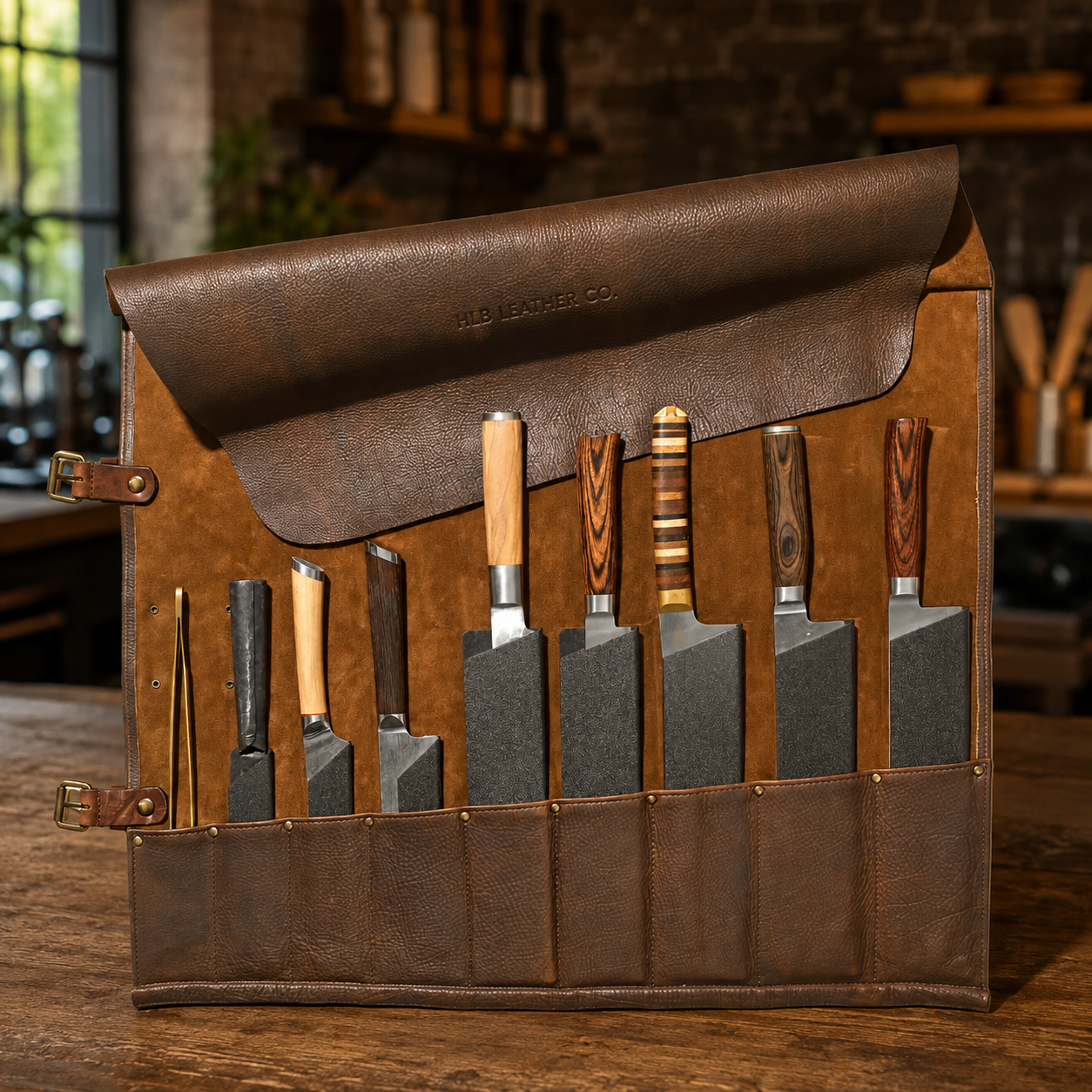Witloft Handcrafted Leather Knife Roll — 9 Compartments