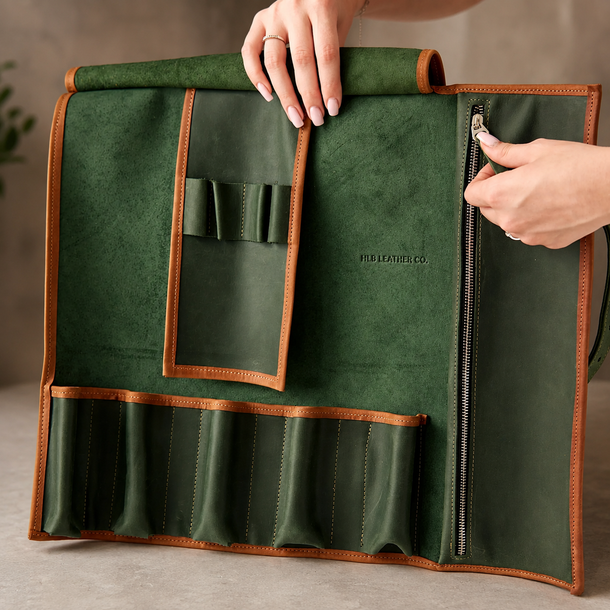 Luxury Full Grain Leather Knife Roll Bag | Premium Chef Knife Storage Case