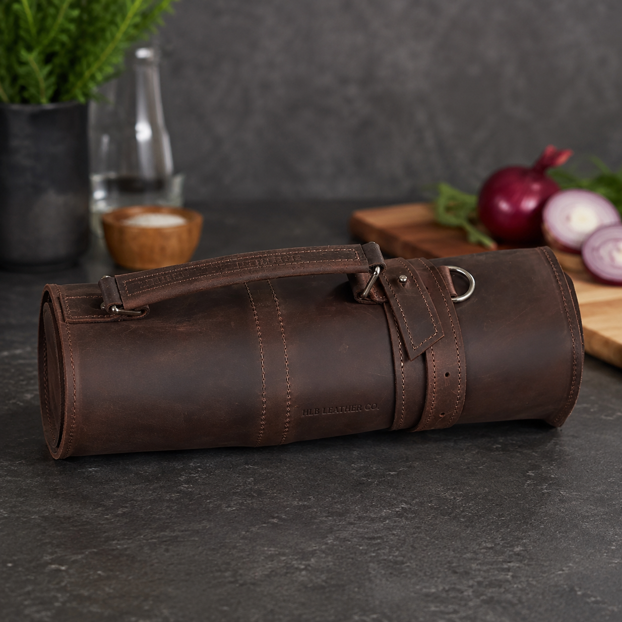 Premium Leather BBQ Tool Roll Bag | 6 Slot Grill Accessories Organizer