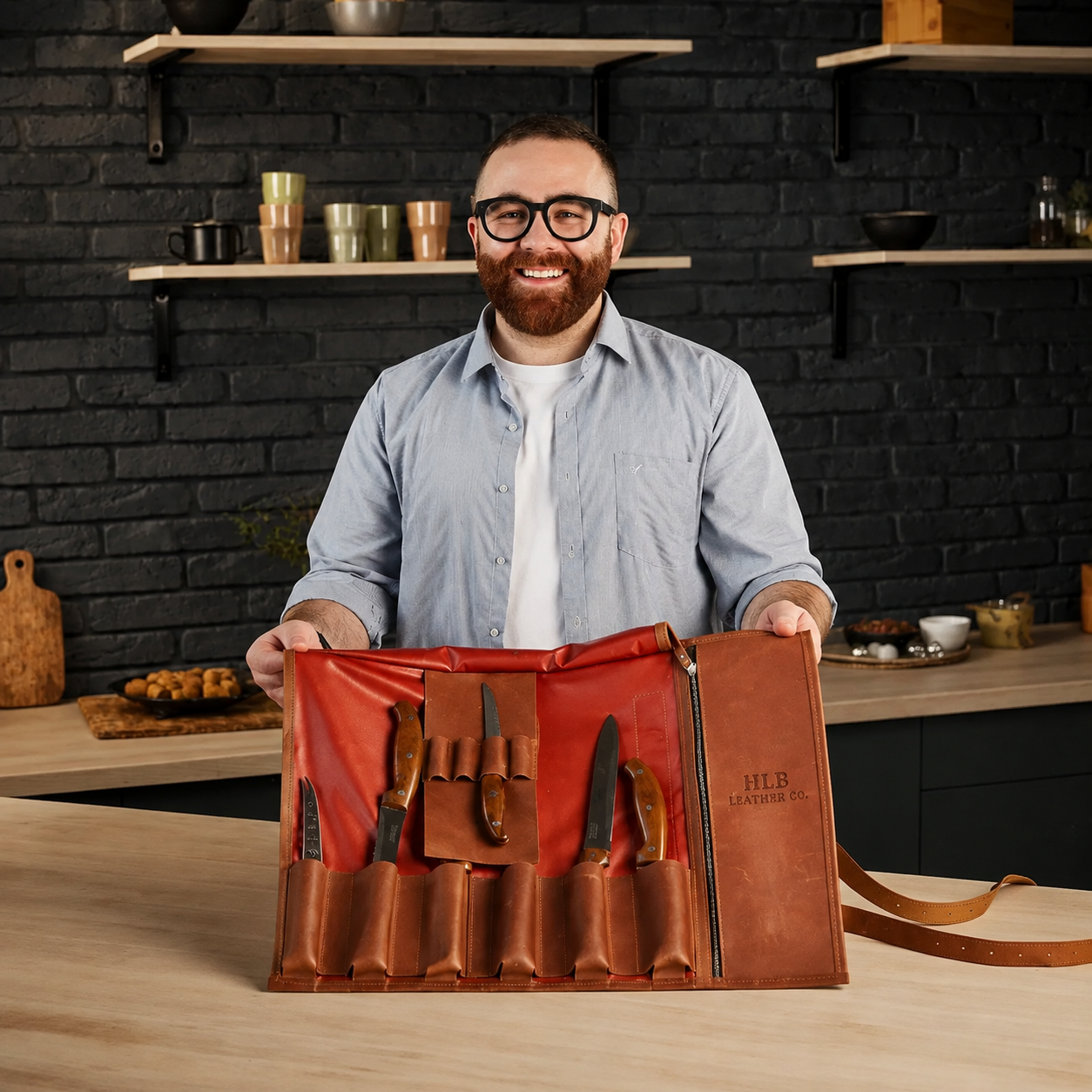 Waxed Canvas Knife Roll with Leather Trim | Lightweight Chef Knife Organizer
