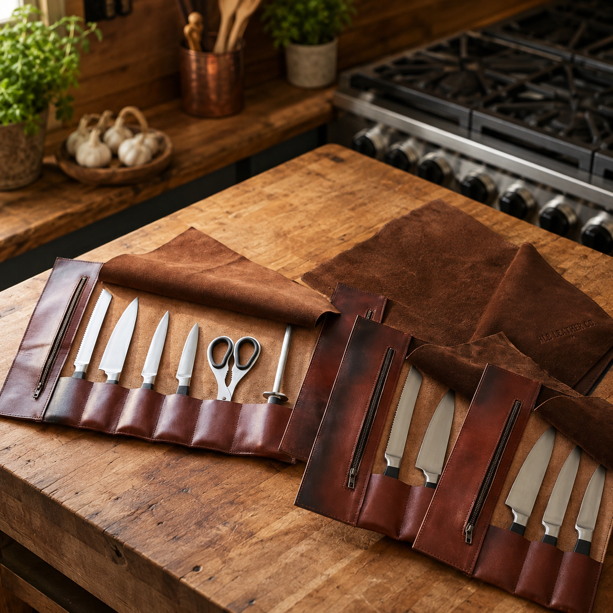7 Pocket Full Grain Leather Knife Roll | Handmade Professional Chef Knife Bag