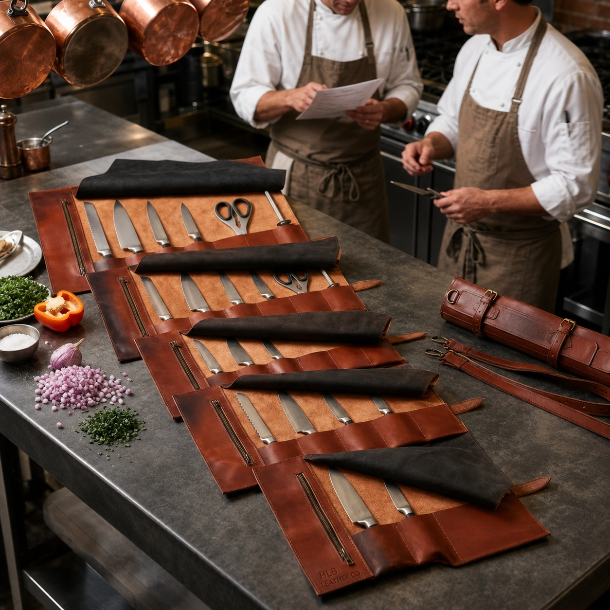 7 Pocket Full Grain Leather Knife Roll | Handmade Professional Chef Knife Bag