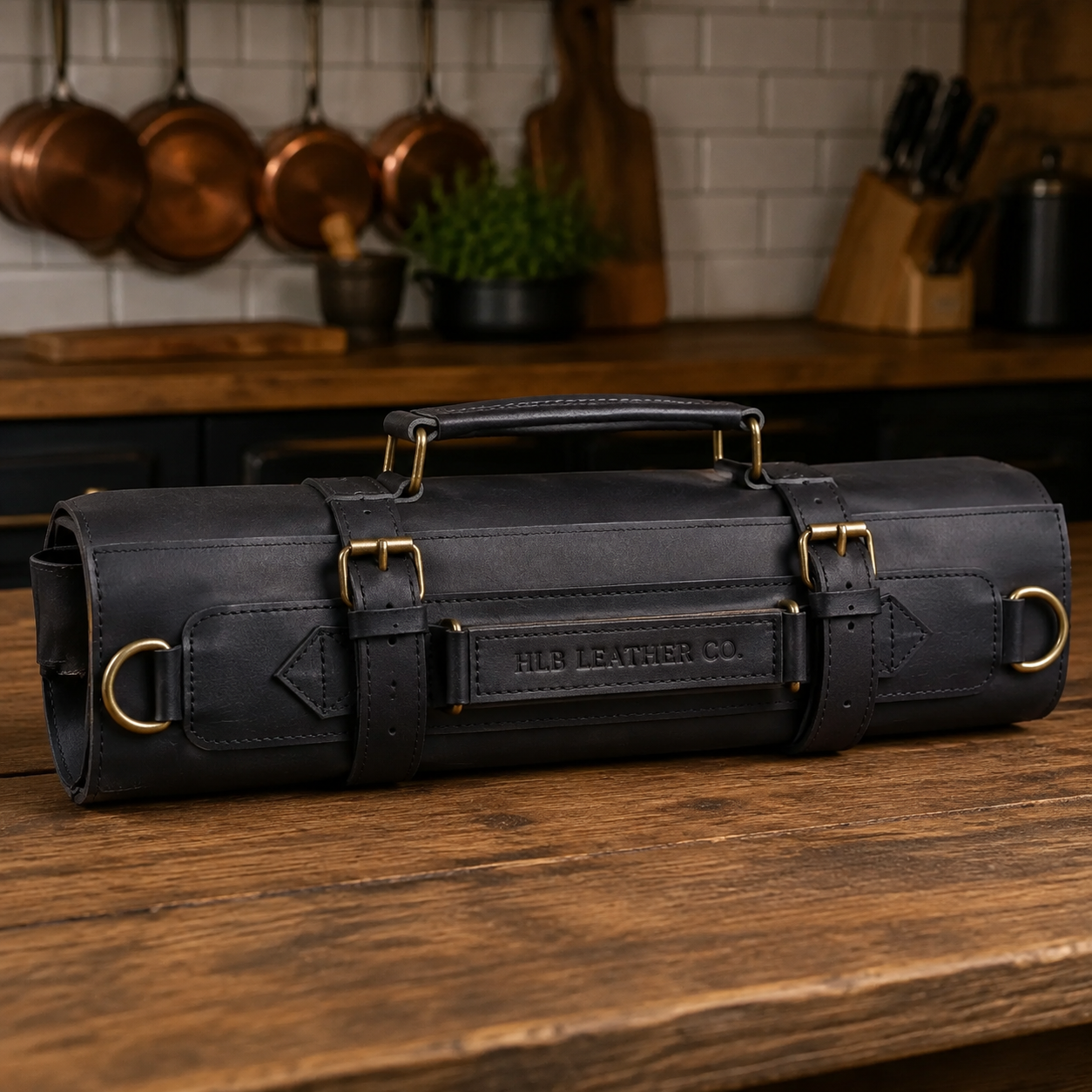5 Pocket Full Grain Leather Knife Roll | Handmade Compact Chef Knife Organizer