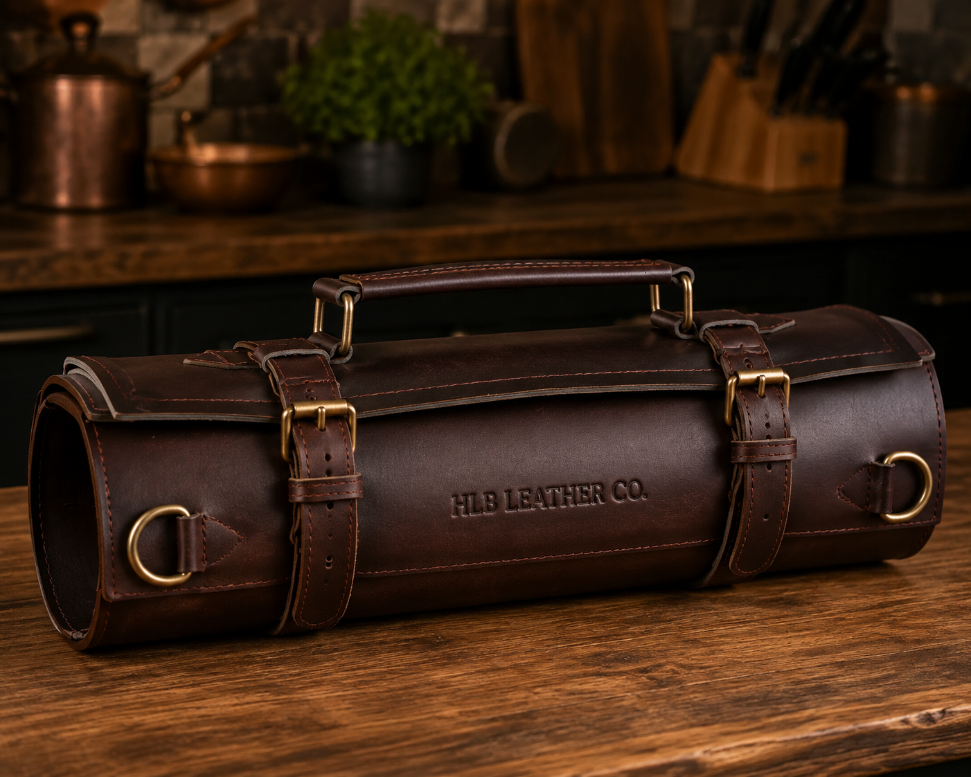 5 Pocket Full Grain Leather Knife Roll | Handmade Compact Chef Knife Organizer