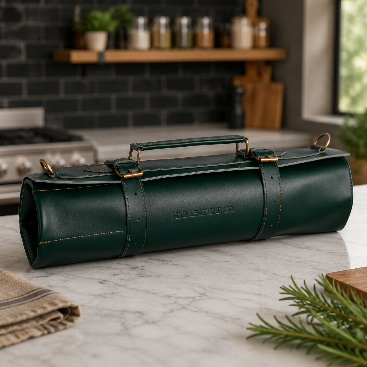 3 Pocket Full Grain Leather Knife Roll | Compact Handmade Chef Knife Holder