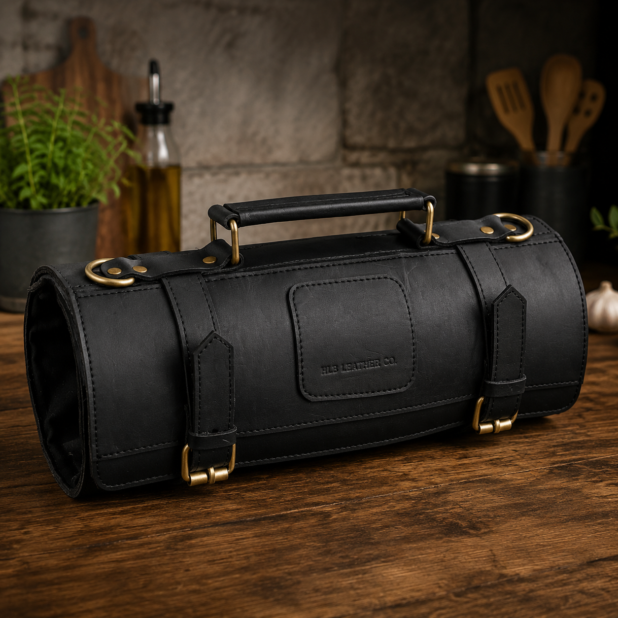 10 Pocket Crazy Horse Leather Knife Roll | Handmade Full Grain Chef Organizer