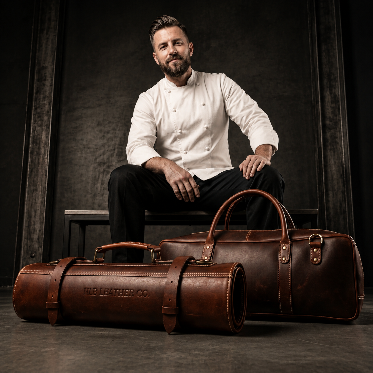 Walnut Brown Leather Knife Roll Bag Combo | Full Grain Chef Storage Case