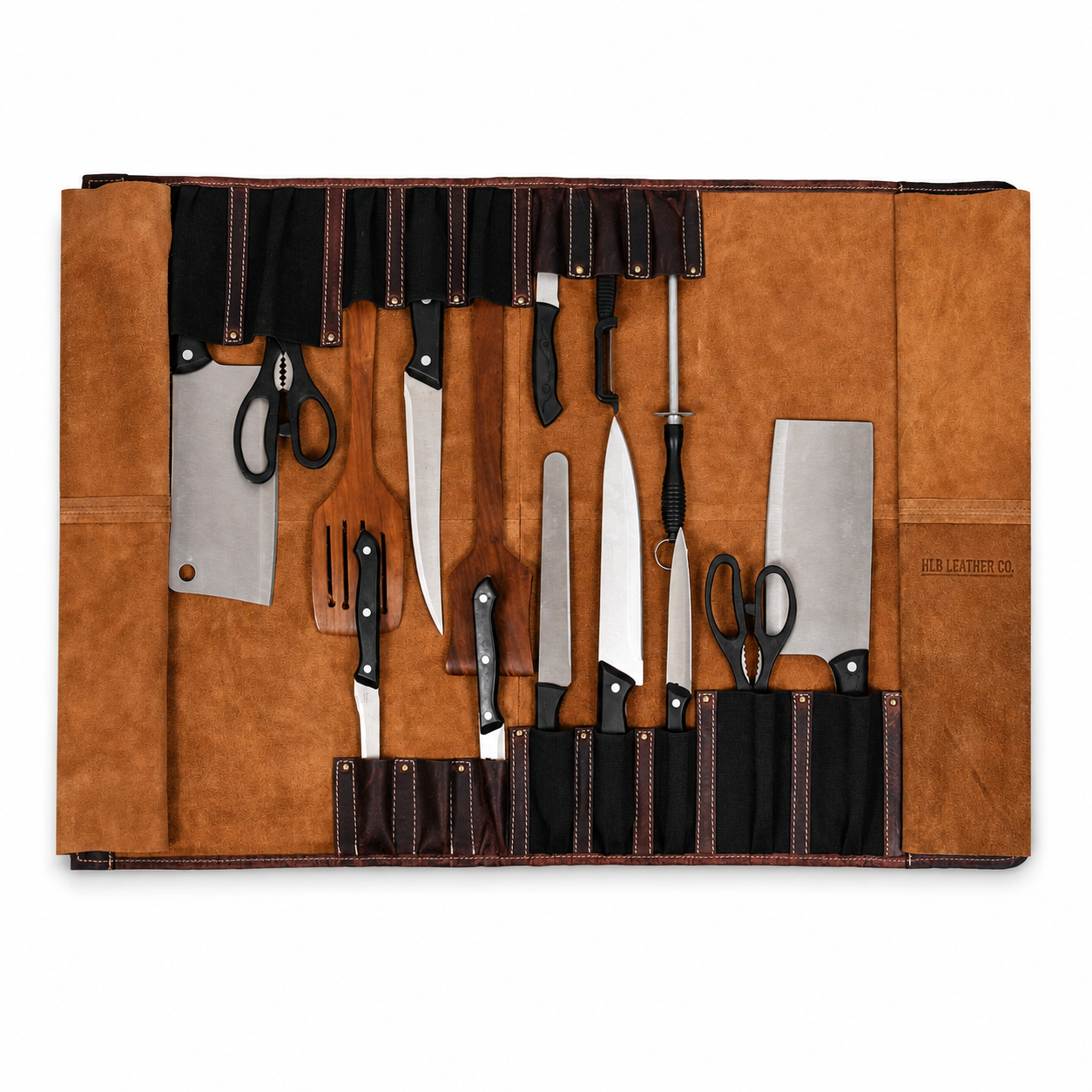 Walnut Brown Full Grain Leather Knife Roll | Premium Chef Tool Organizer