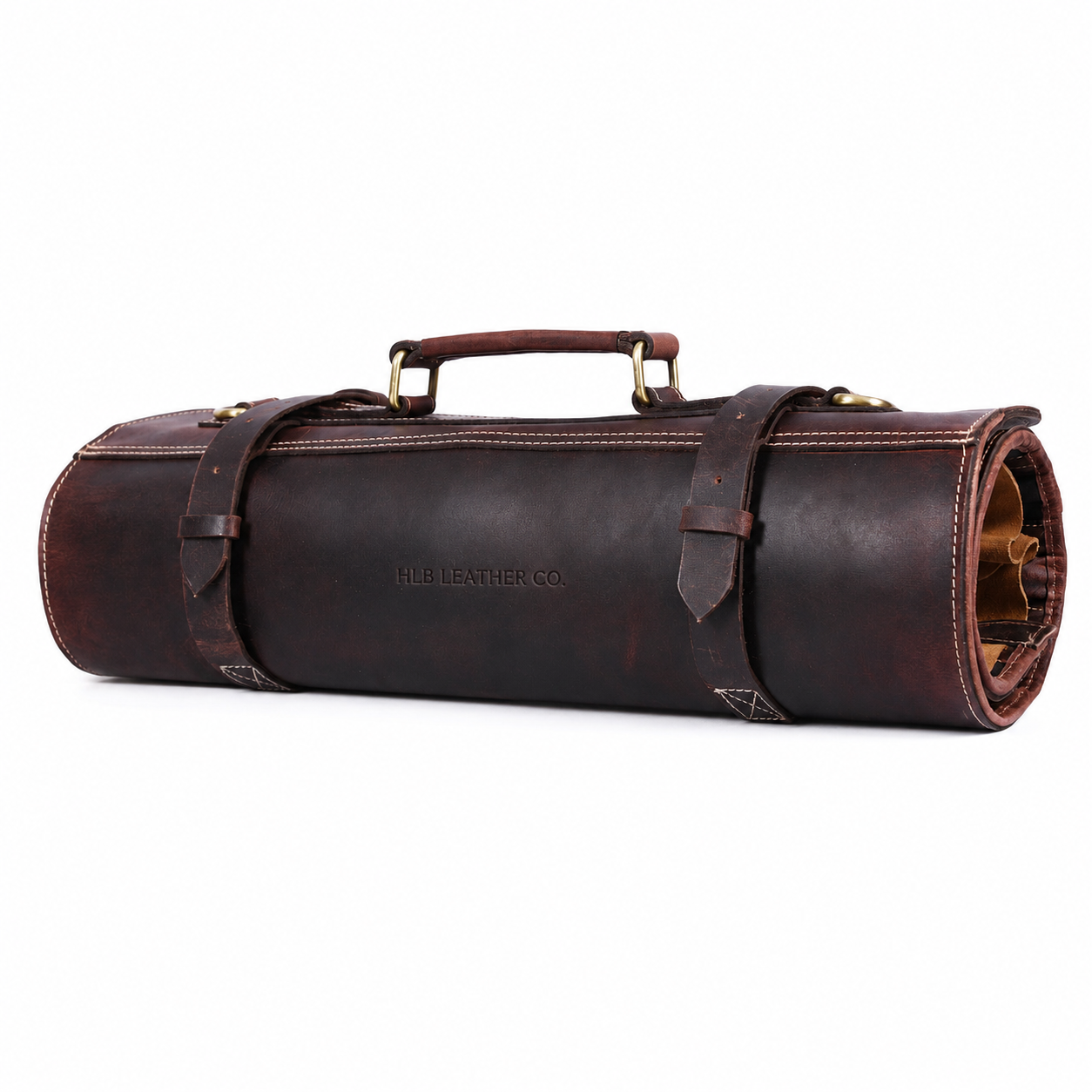 Walnut Brown Full Grain Leather Knife Roll | Premium Chef Tool Organizer