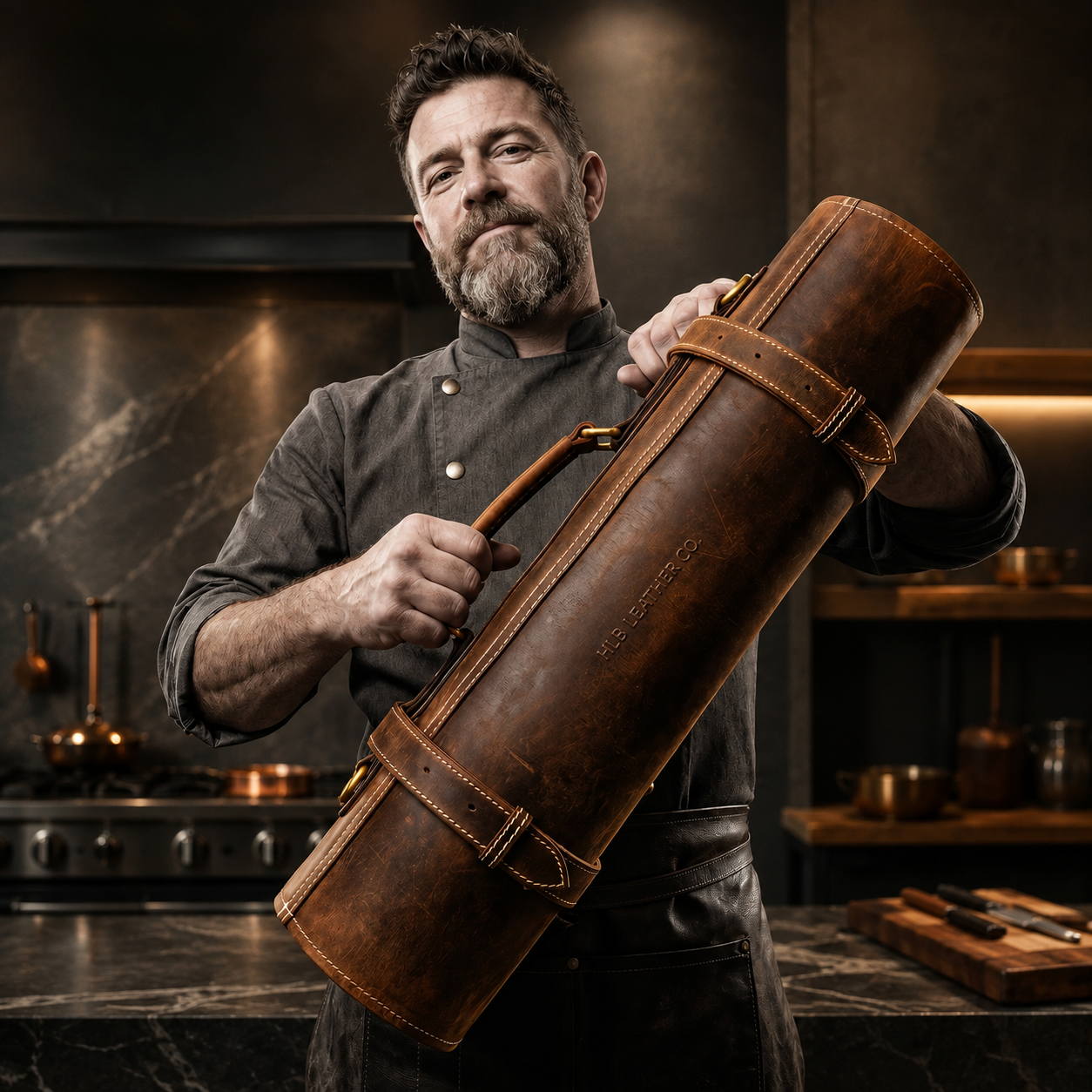 Cedar Full Grain Leather Knife Roll | Premium Chef Knife Storage Bag