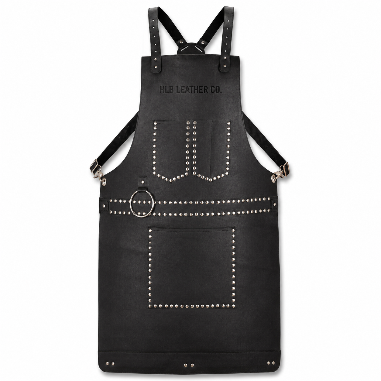 Black Full-Grain Leather Stud Work Apron