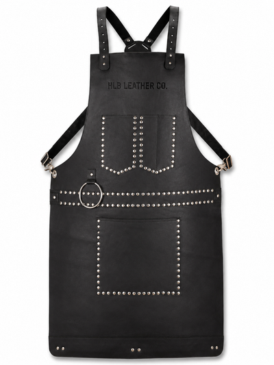Black Full-Grain Leather Stud Work Apron
