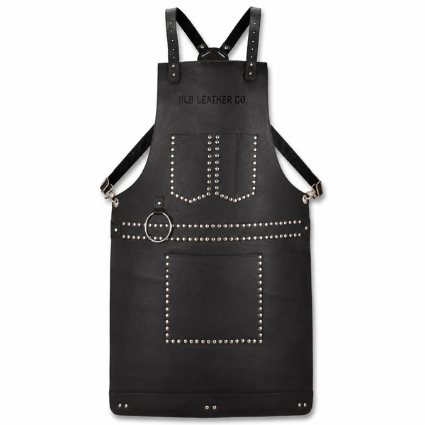 Black Full-Grain Leather Stud Work Apron