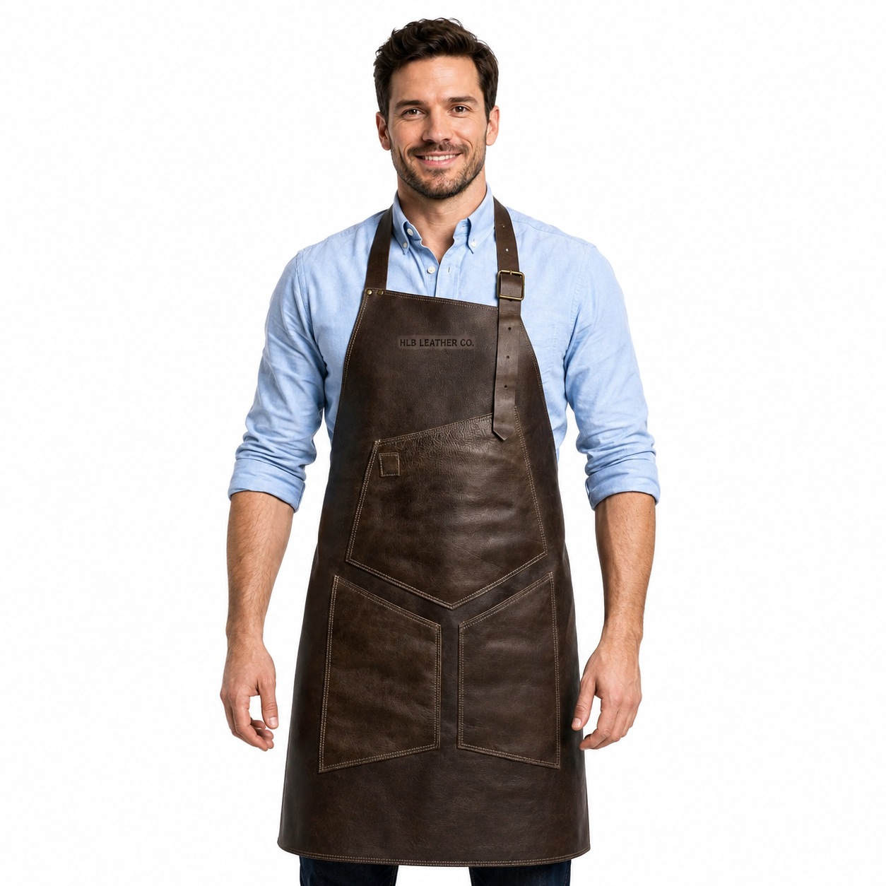 Full-Grain Italian Leather BBQ Apron with Cross-Back Straps