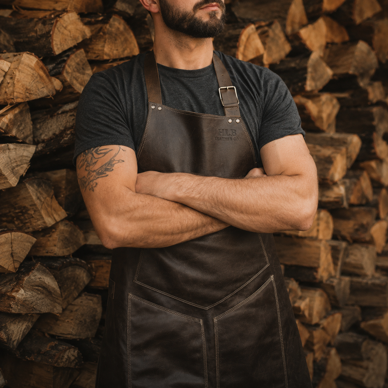 Full-Grain Italian Leather BBQ Apron with Cross-Back Straps