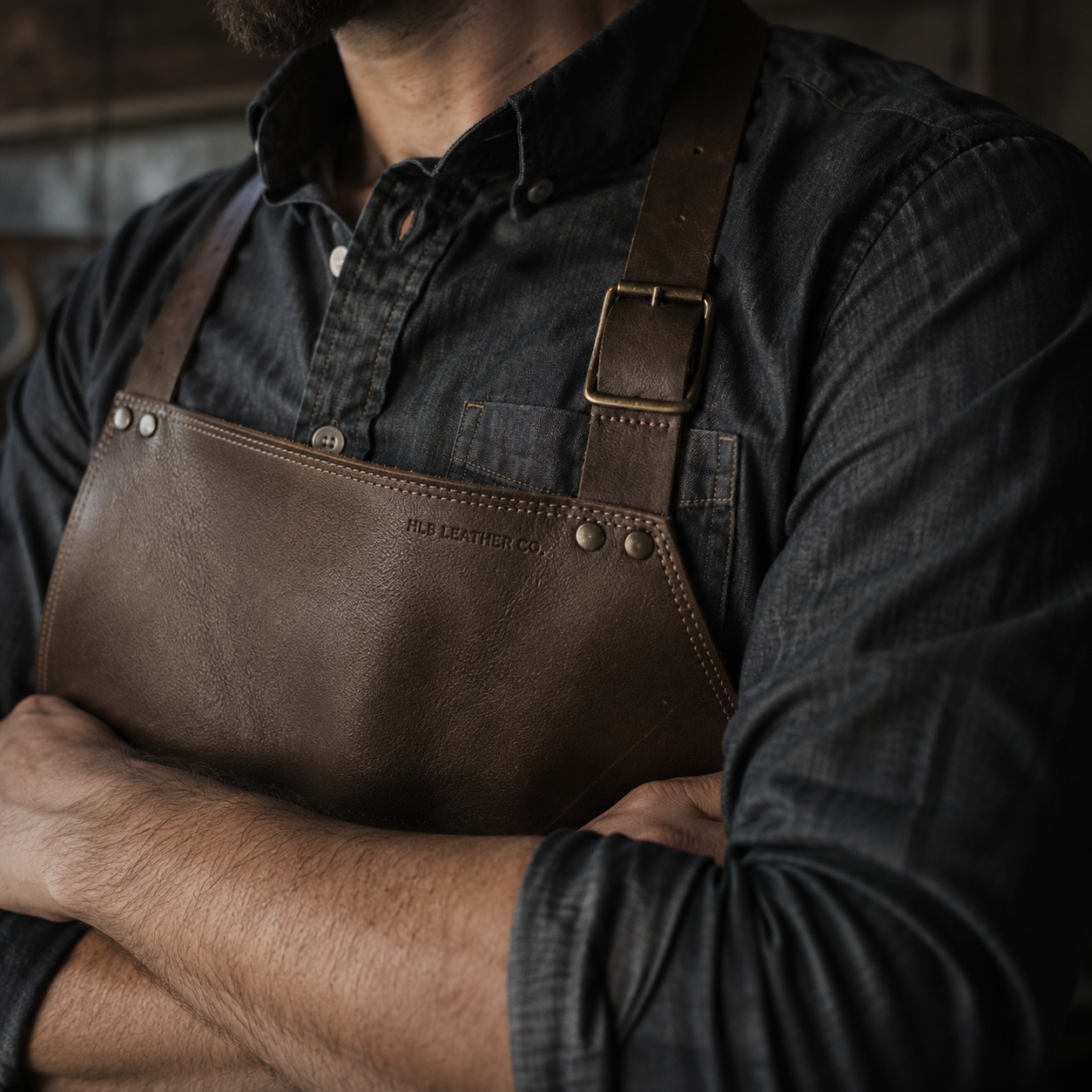 Full-Grain Italian Leather BBQ Apron with Cross-Back Straps