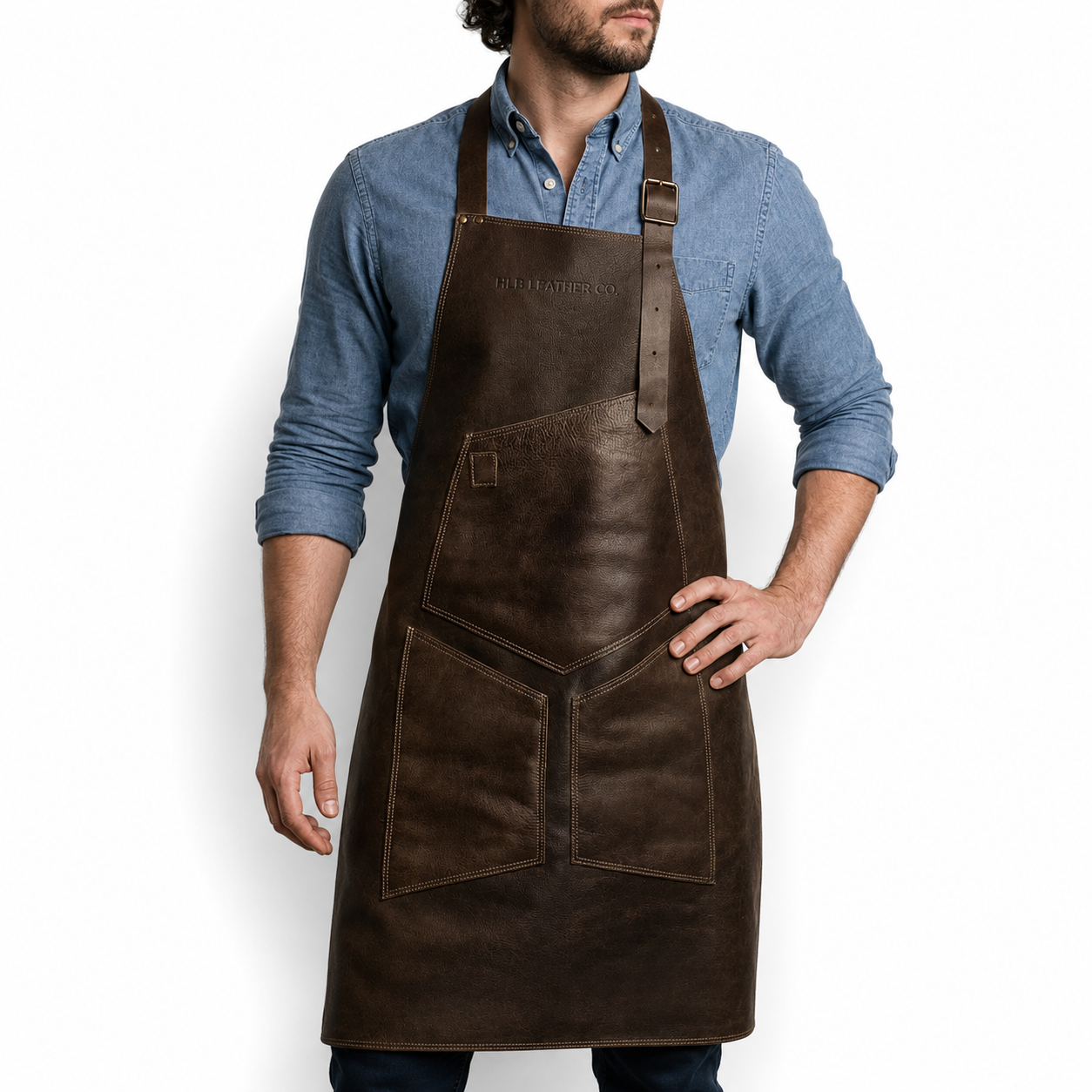 Full-Grain Leather BBQ Apron & Grilling Gloves Set
