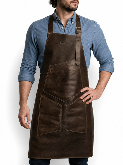 Full-Grain Leather BBQ Apron & Grilling Gloves Set