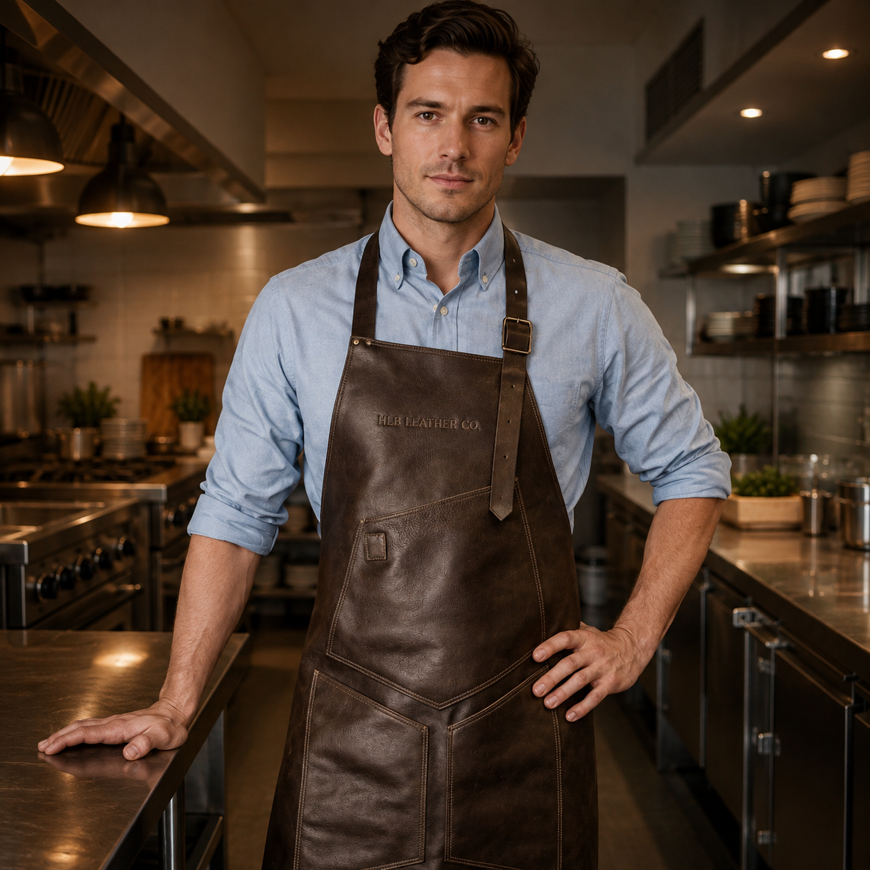 Full-Grain Leather BBQ Apron & Grilling Gloves Set