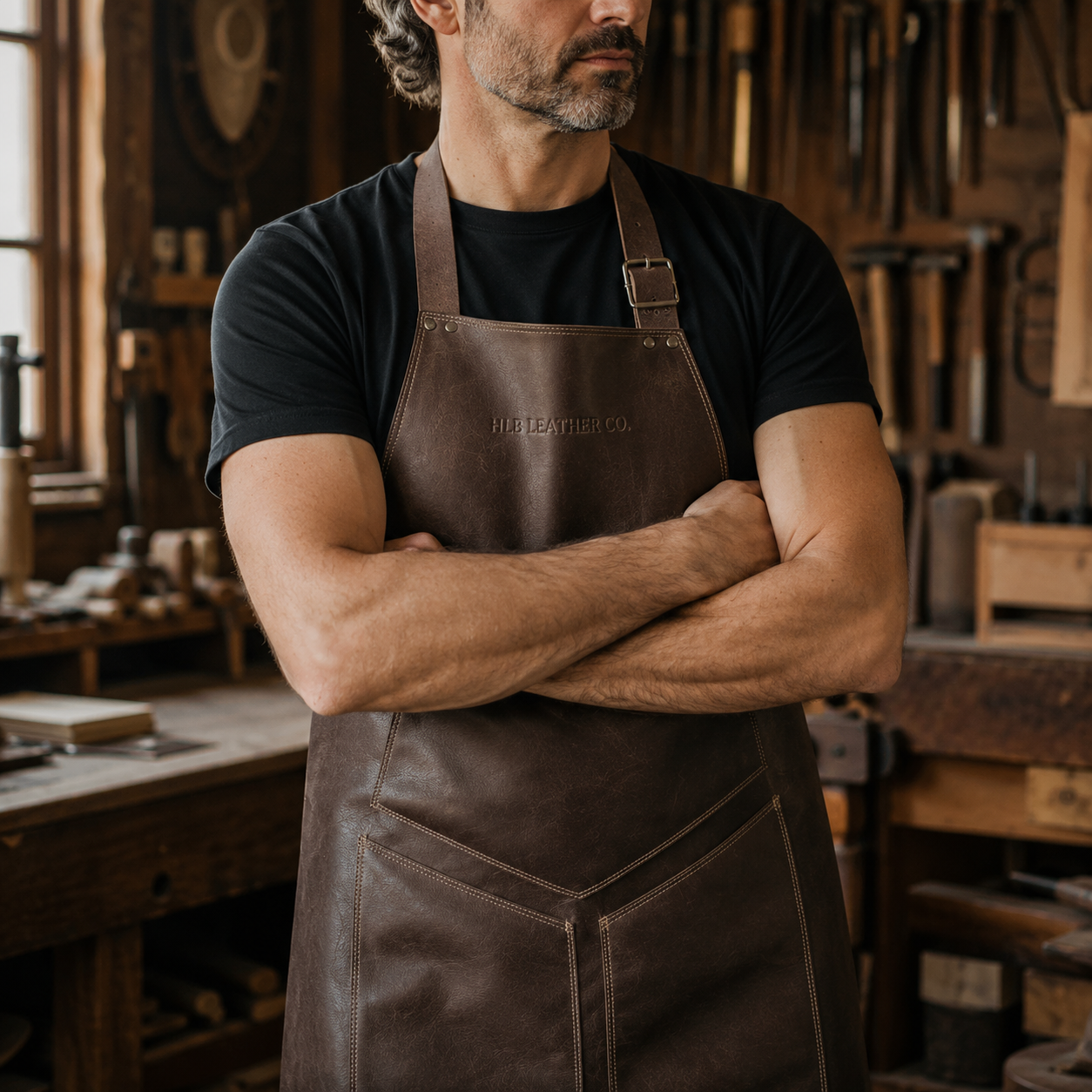 Full-Grain Leather BBQ Apron & Grilling Gloves Set