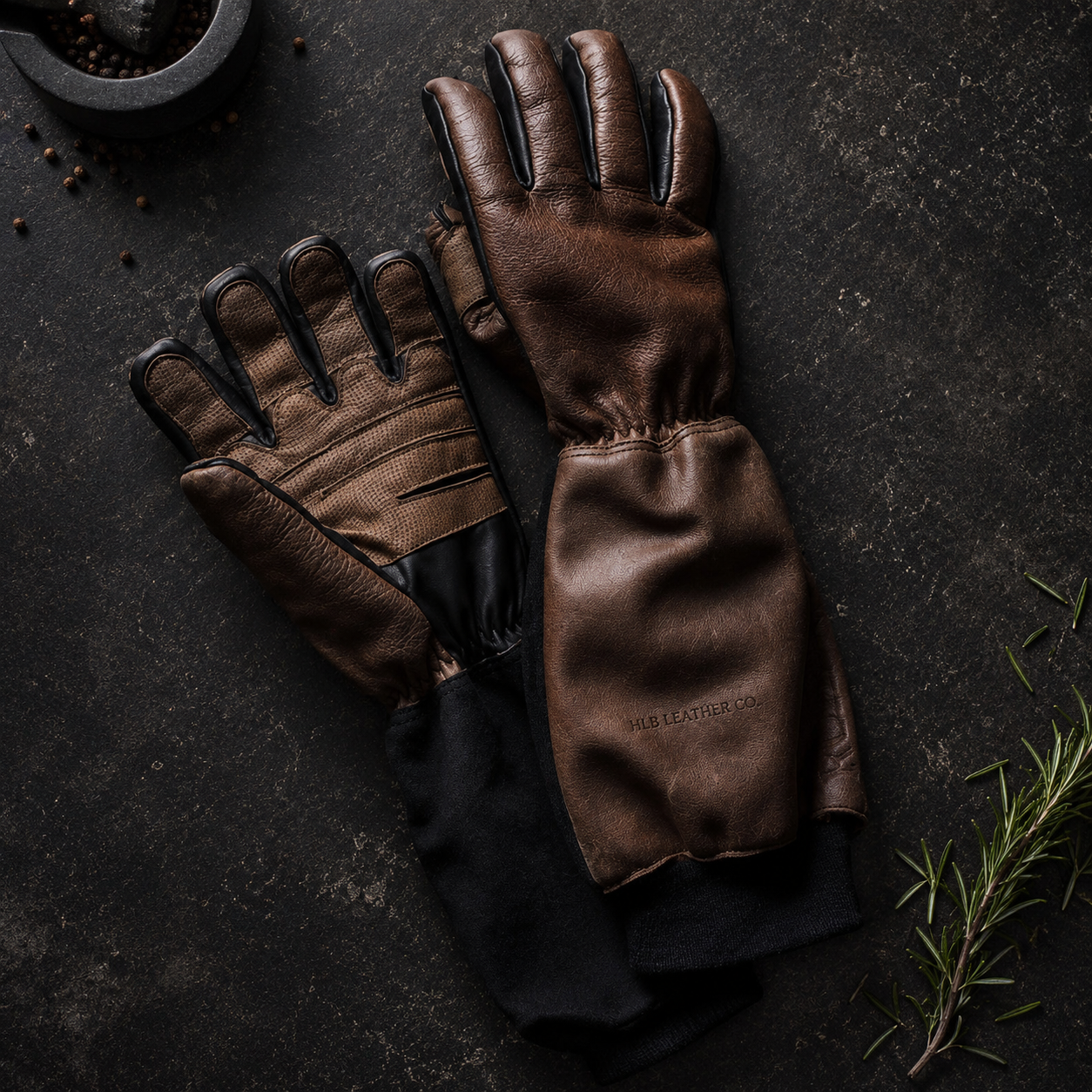 Full-Grain Leather BBQ Apron & Grilling Gloves Set