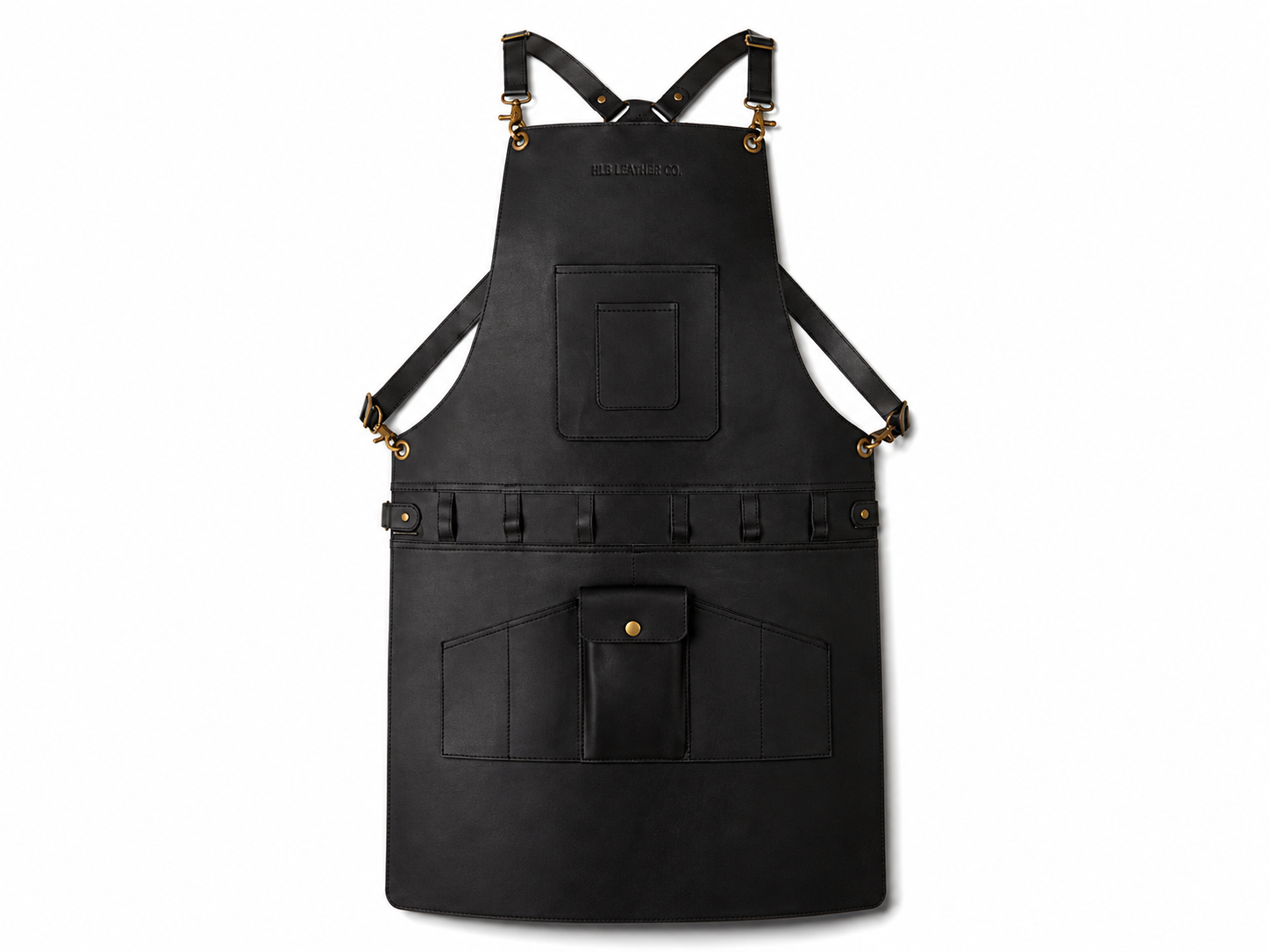 Premium Black Leather Utility Apron with Tool Organizer | Cross-Back Harness