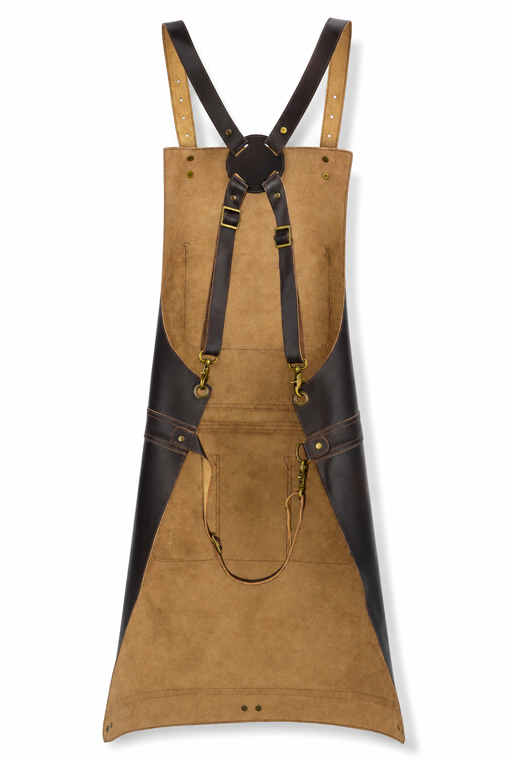 Premium Black Leather Utility Apron with Tool Organizer | Cross-Back Harness