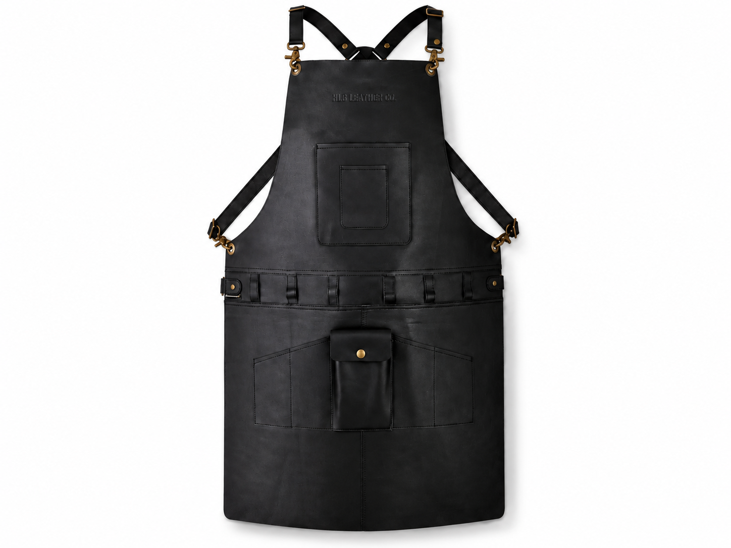 Premium Black Leather Utility Apron with Tool Organizer | Cross-Back Harness