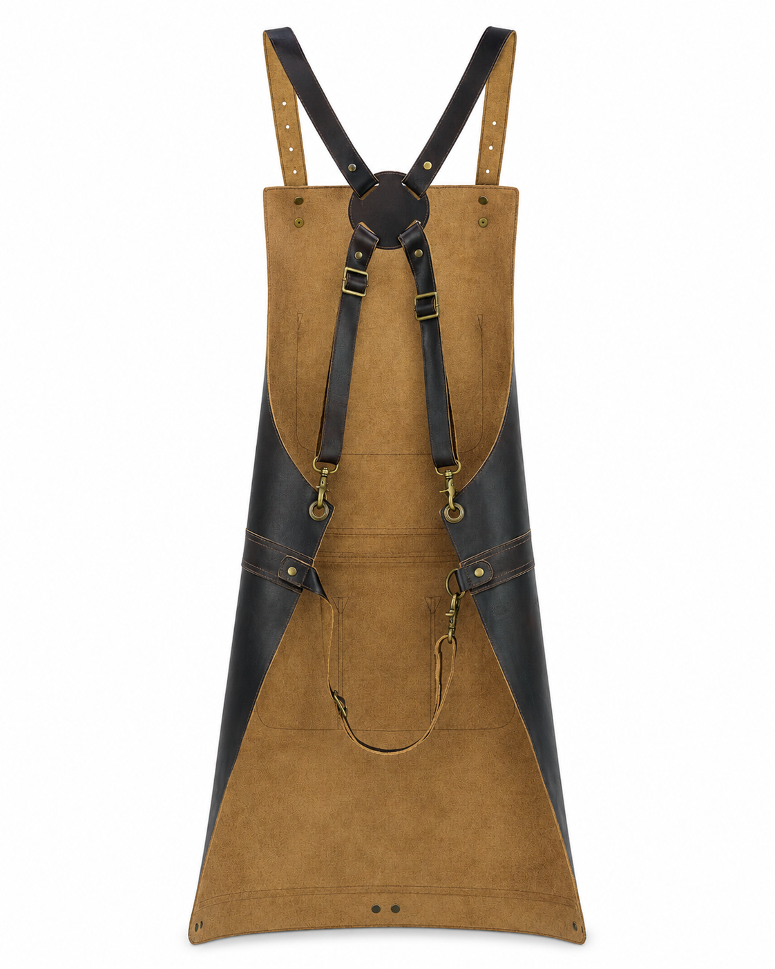 Black Full-Grain Leather Work Apron with Tool Pockets & Cross-Back Straps