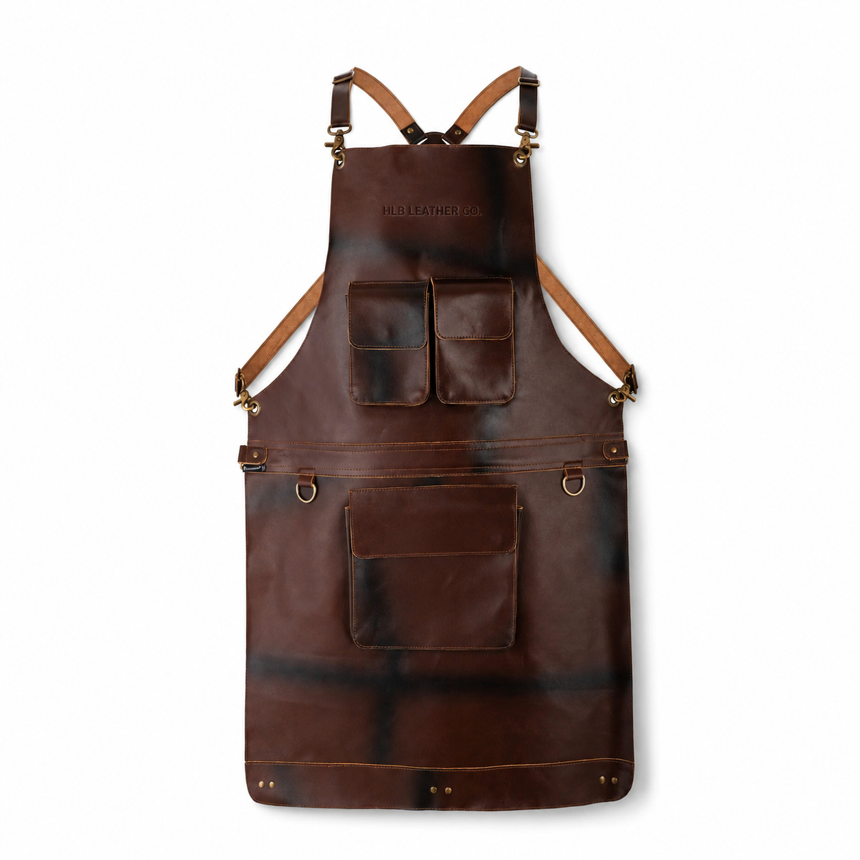Dark Brown Full-Grain Leather BBQ Apron with Utility Pockets