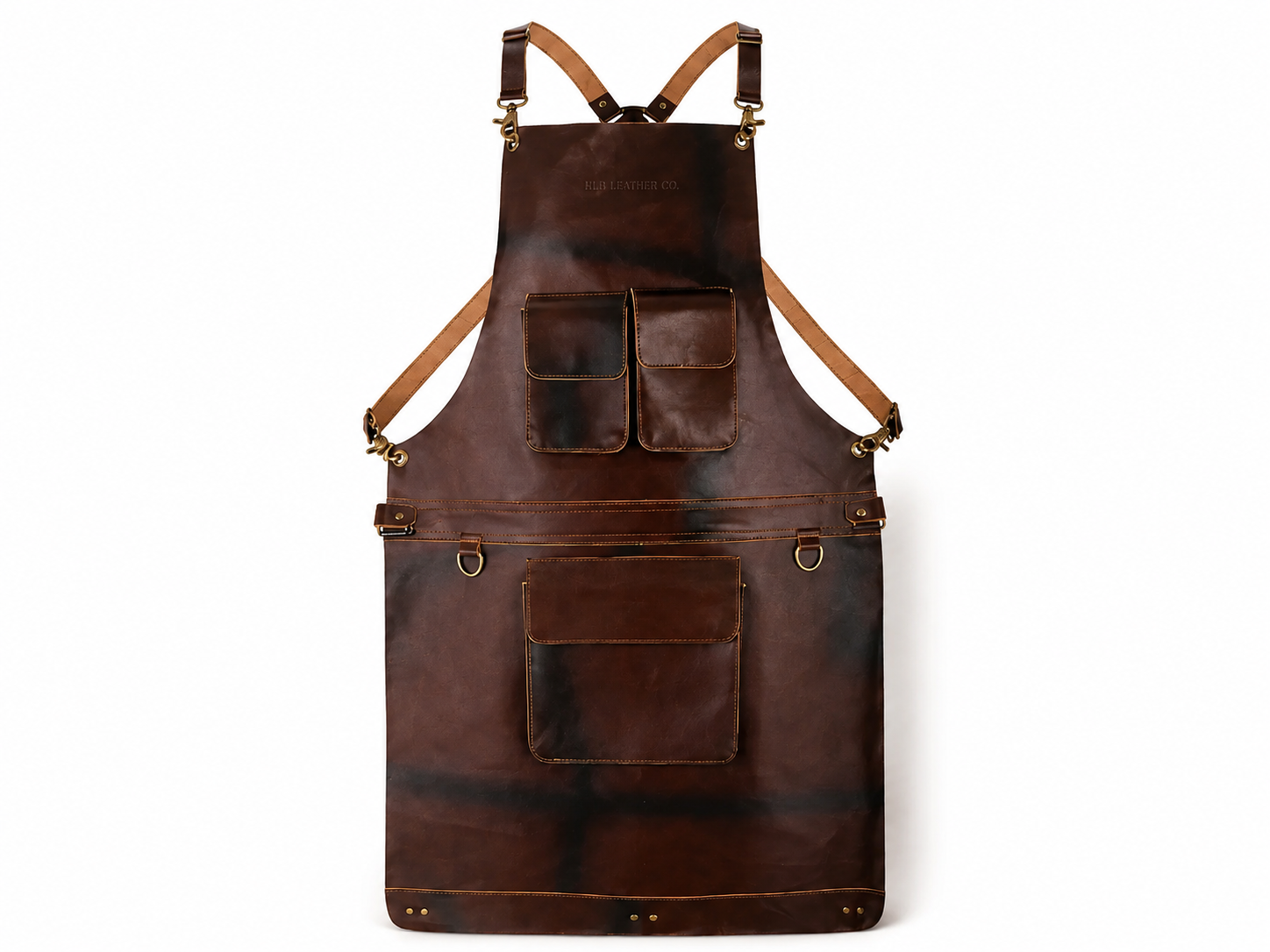 Dark Brown Full-Grain Leather BBQ Apron with Utility Pockets