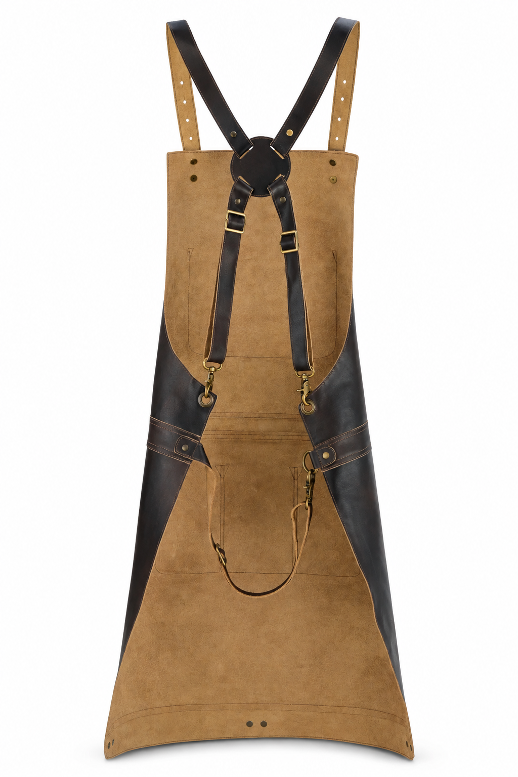 Dark Brown Full-Grain Leather BBQ Apron with Utility Pockets