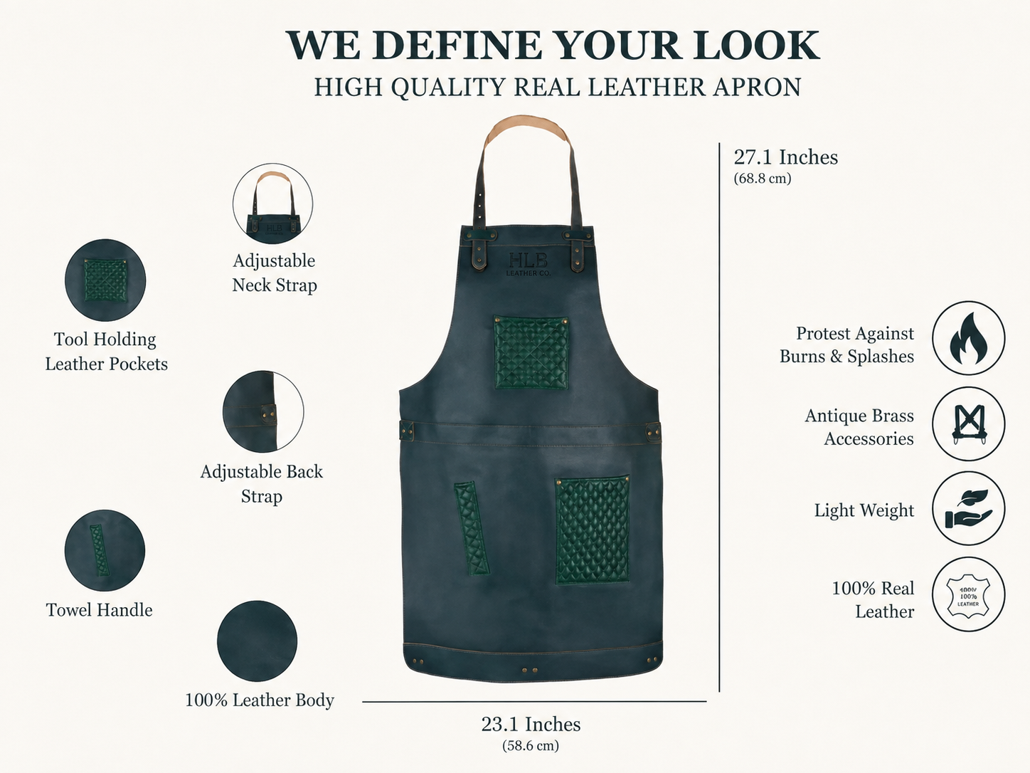 Full-Grain Leather Work Apron with Hand-Stitched Pockets