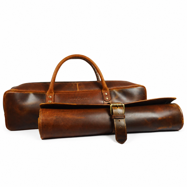 Premium Buffalo Leather Chef Knife Roll & Carrying Case Combo – 13 Slots
