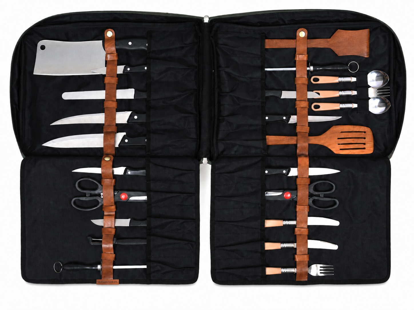 Leather & Waxed Canvas Chef Knife Backpack – Olive Green