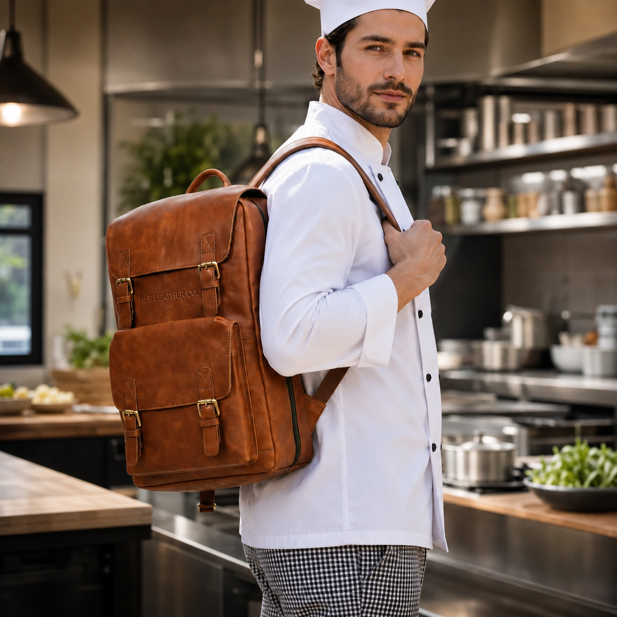 Genuine Leather Chef Knife Backpack – Saddle Brown