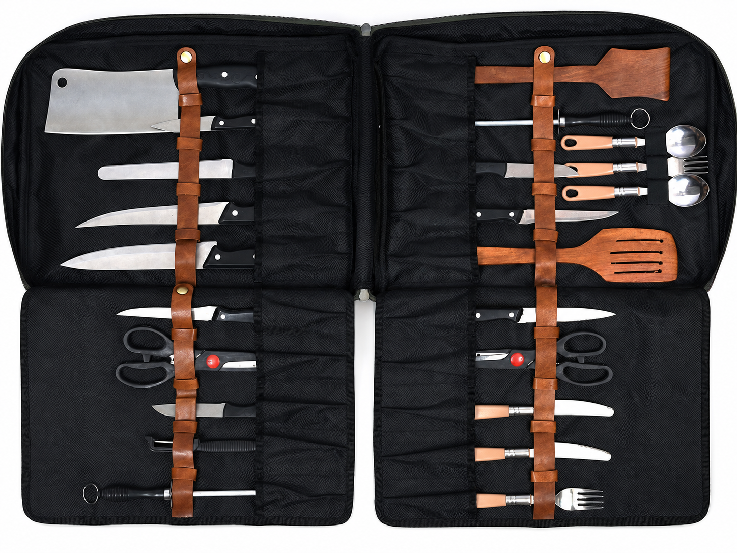 Genuine Leather Chef Knife Backpack – Saddle Brown