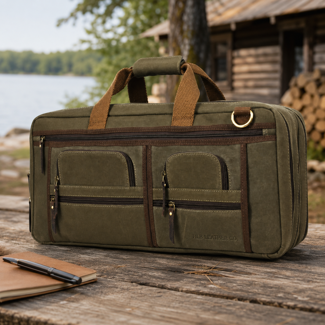 Waxed Canvas Chef Knife Case with Leather Trim – Olive Green