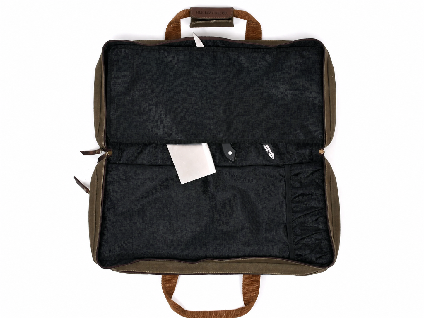 Waxed Canvas Chef Knife Case with Leather Trim – Olive Green